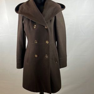 MICHAEL Michael Kors Chocolate Pea Coat with Gold Accents